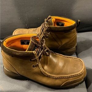 Ariat Brown Suede Moc Toe Chukka Boots with Orange Interior